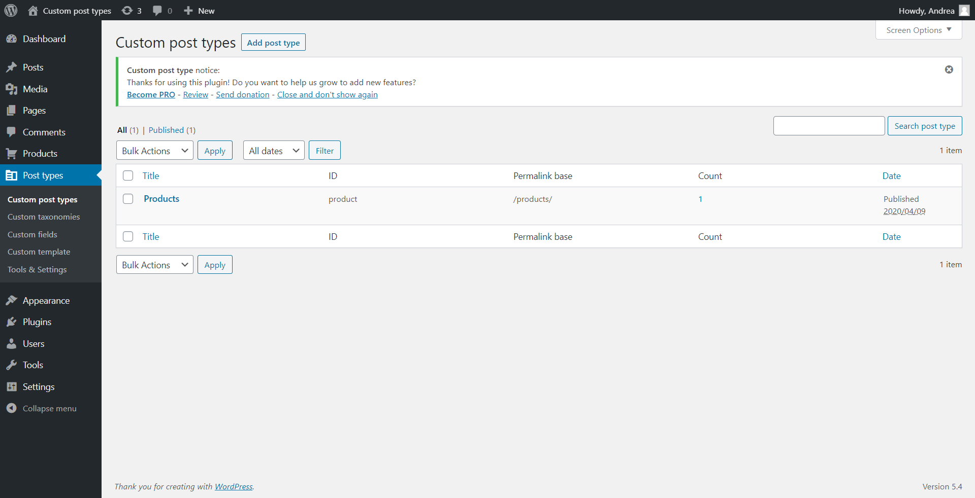 Post Type WORDPRESS. Custom Post Types. Плагин thanks. Custom Post Type and posibility of selecting a Template.